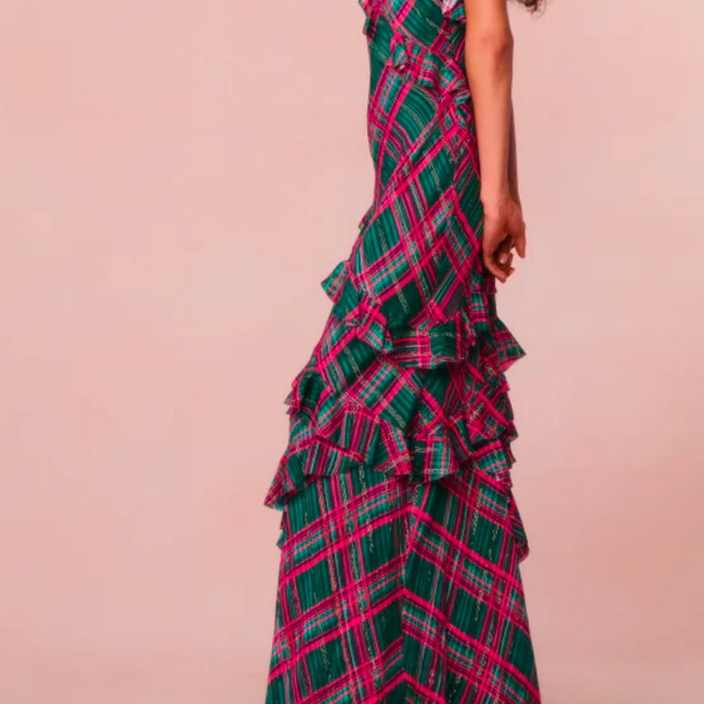 LoveShackFancy Rialto Silk Tartan Dress Size: 6 - Picture 2 of 7